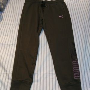 Puma Joggers/Track Pants Dark Green w/Pink Writing